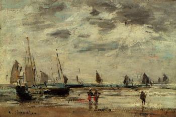 Eugene Boudin : Berck, Jetty and Sailing Boats at Low Tide
